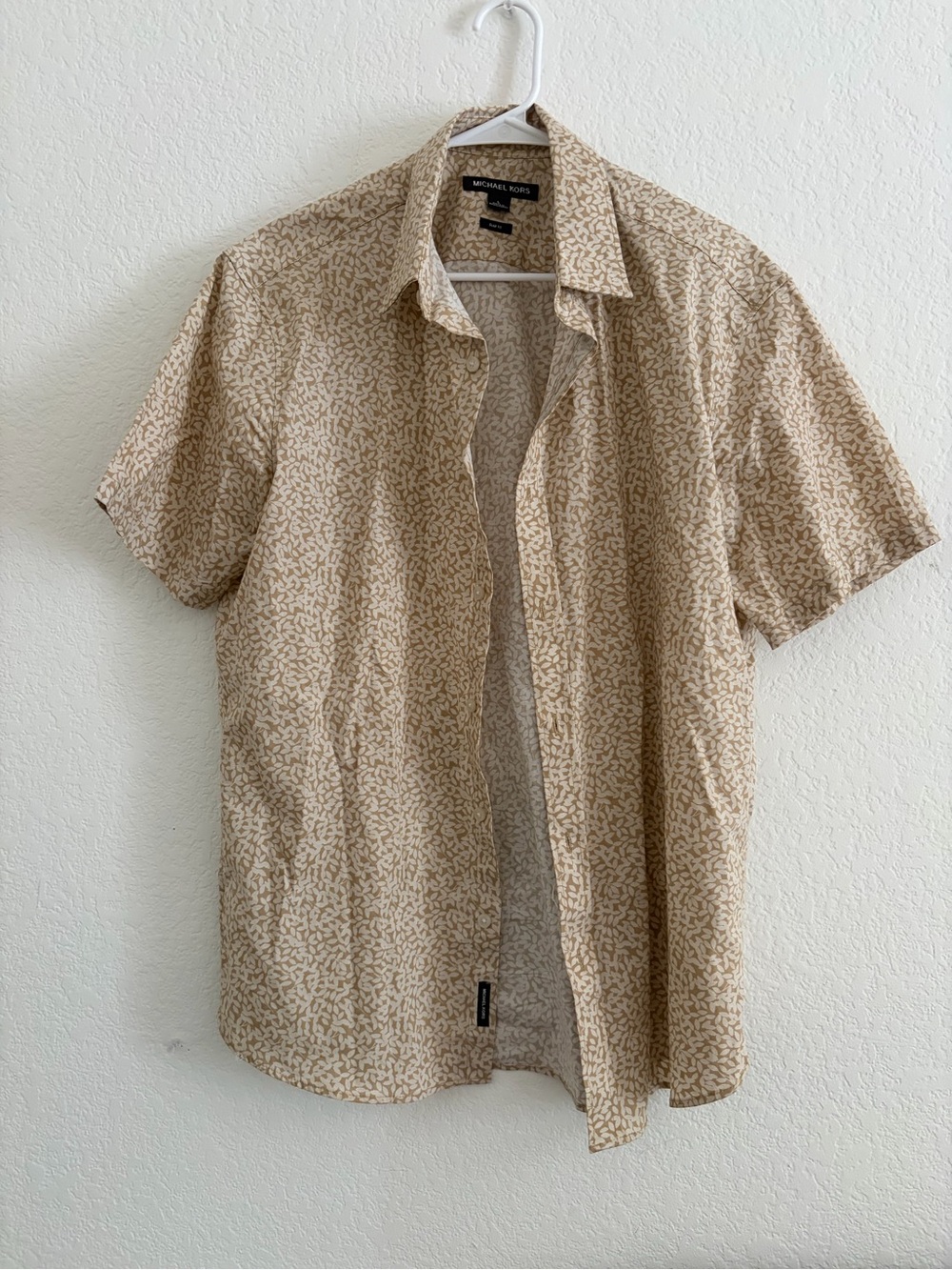 Michael Kors Beige Short-Sleeve Printed Button-Down Shirt